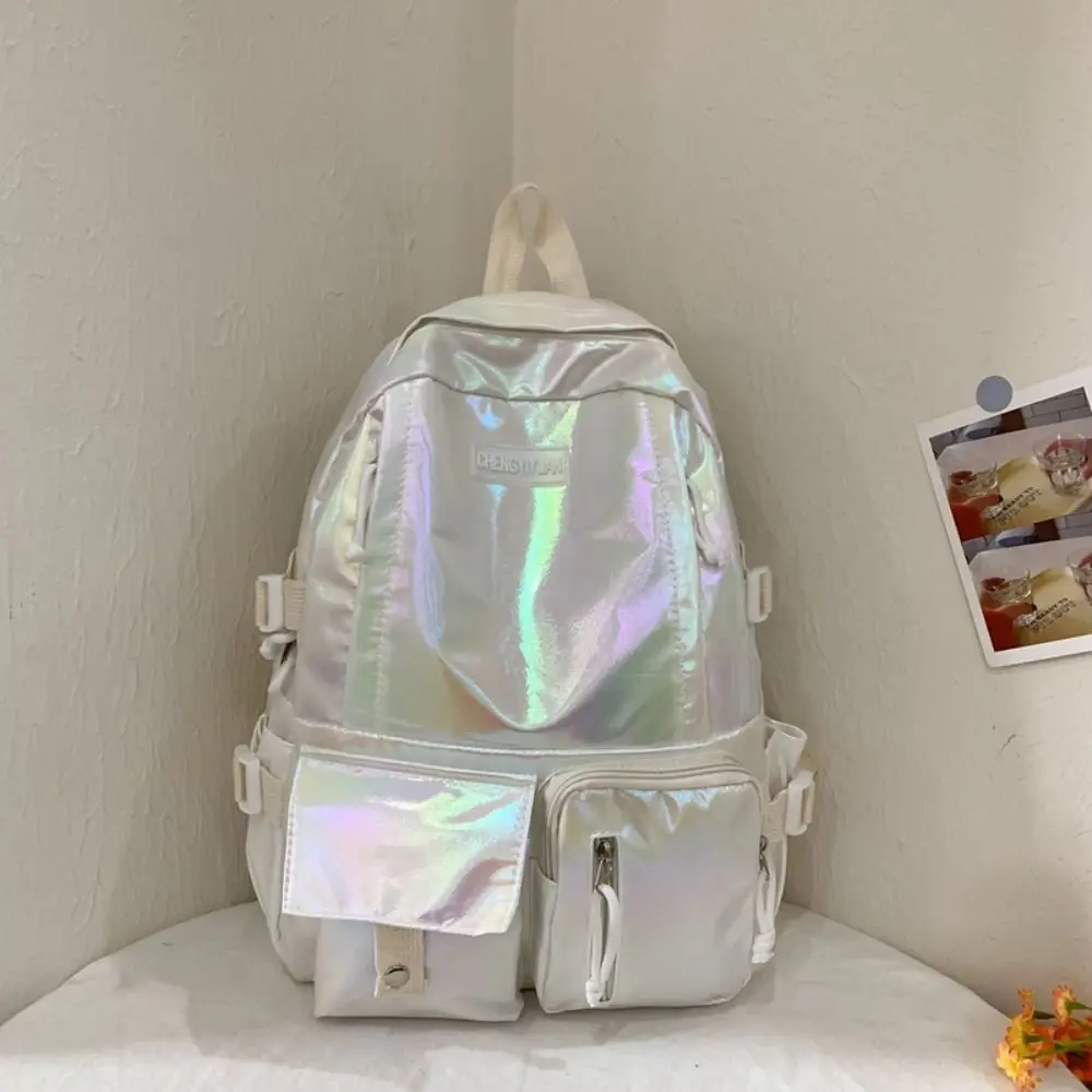 Cute Multi-Pocket Laser Backpack Large Capacity Korean Style Students School Bag Handbag Travel Bag Shoulder Bag Outdoor