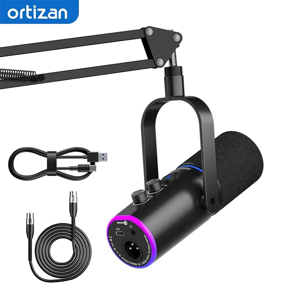 ortizan-d1-ゲーミングマイクキット、pc-mac-ps5-ミキサー用-xlr-usb-マイクセット、rgb-付きブームアームスタンドダイナミックマイク、ミュートボタン