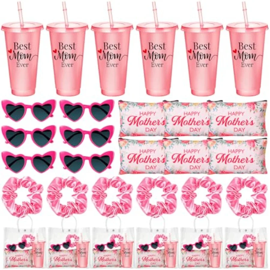 

Набор из 30 предметов для подарков ко Дню матери: косметички, кружка «Лучшая мама», очки с сердечками, розовые резинки для волос и другие сувениры