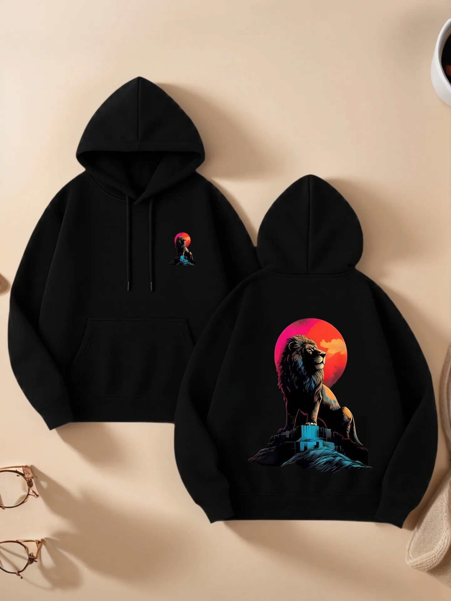 

Женская толстовка с графическим рисунком, графический принт льва и заката, эстетический дизайн, мягкая ткань, повседневная повседневная одежда, для подростков