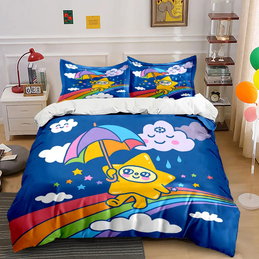 Star holding umbrella on rainbow Print Soft Comfortable Duvet Cover Bedding Set Included 1*Duvet Cover  2*Pillowcases