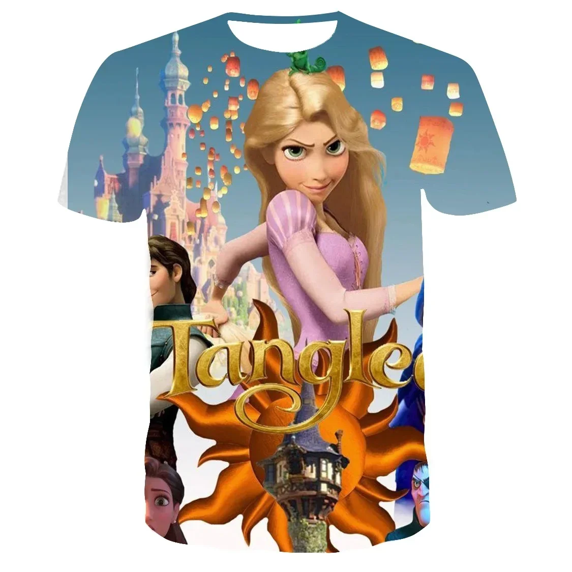 Disney Boys Girls T-shirts Rapunzel Men's Short Sleeve 3D Printed Oversized T-shirt Fashion Men's T-shirts MINISO Men's Clothing