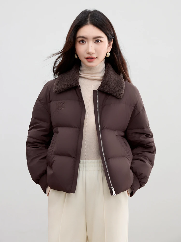 

SENTUBILA Maillard Style Down Jacket 2025 Winter Lamb Wool Lapel Collar Down Coats Solid Fashion Short Female Clothing W54YC2036