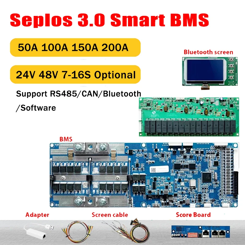 Seplos 3.0 Smart BMS 100A 150A 200A 48V CAN/RS485 Battery Protection Board 13S 14S 15S 16S Lifepo4 Lithium Ion Batteries Inverte