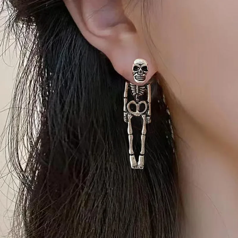 Halloween Cosplay Startling Skeleton Skull Hanging Drop Earrings Exaggerated Punk Style Body Skeleton Ghost Earrings Jewelry