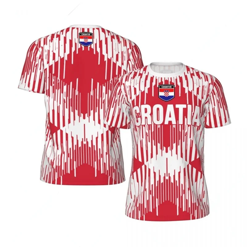 كرواتيا الجرافيك التي شيرت للرجال الصيف كرة القدم تي شيرت فضفاض قصير الأكمام الرياضة اللياقة البدنية تي شيرت ثلاثية الأبعاد مطبوعة الجولة الرقبة تيز القمم