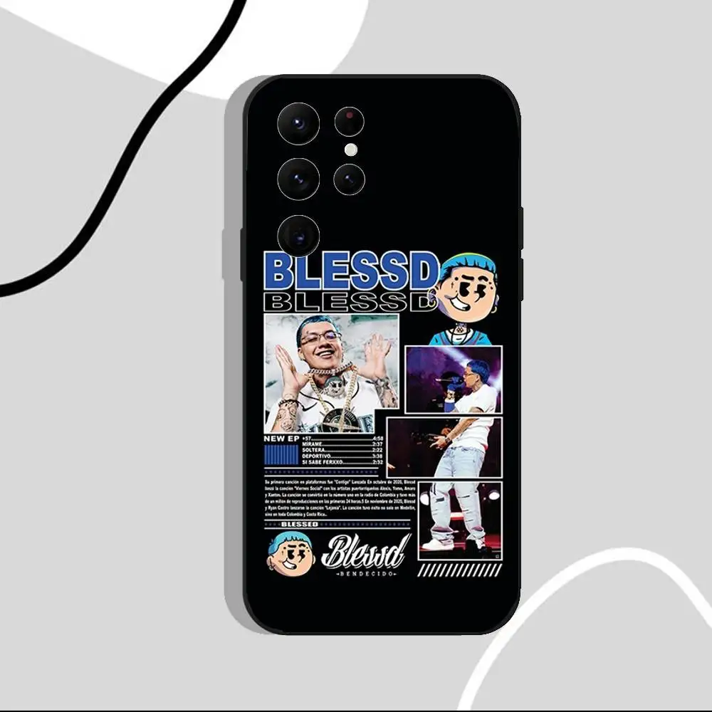 حافظة هاتف Blessd Cantante Rapper لهاتف سامسونج S25، S24 Ultra، S20، S30 plus، S22 Plus، S23، Ultra 5G غلاف أسود من السيليكون #2