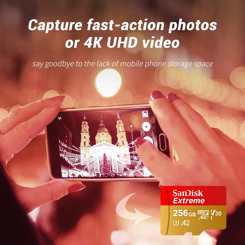SanDisk Extreme microSDXC UHS-I CARD V30 A2 U3 بطاقة الذاكرة تصل إلى 190 ميجا بايت/ثانية بطاقة Microsd TF الأصلية للهواتف بدون طيار 64G 128G 256G