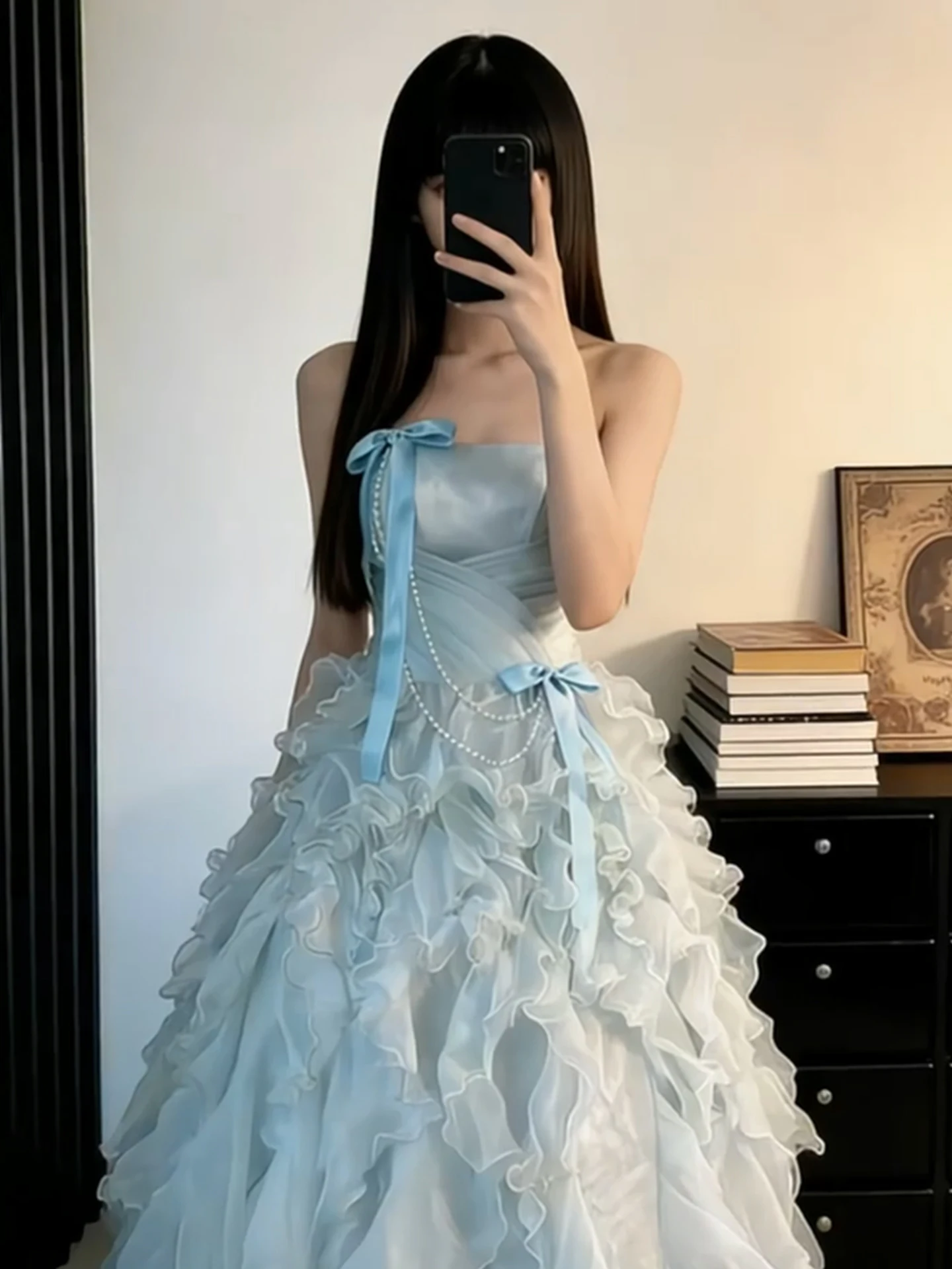

Ice Blue Prom Dr Luxury Lightweight Princ Sle Adult Ceremony Student Day Performance Costume Ball Gown Skirt
