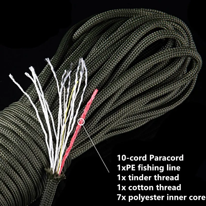 25FT 7.5M 550 10-Core Paracord 4mm Outdoor Camping Survival Tool PE Fire Rope Fishing Cotton Line Parachute Hiking