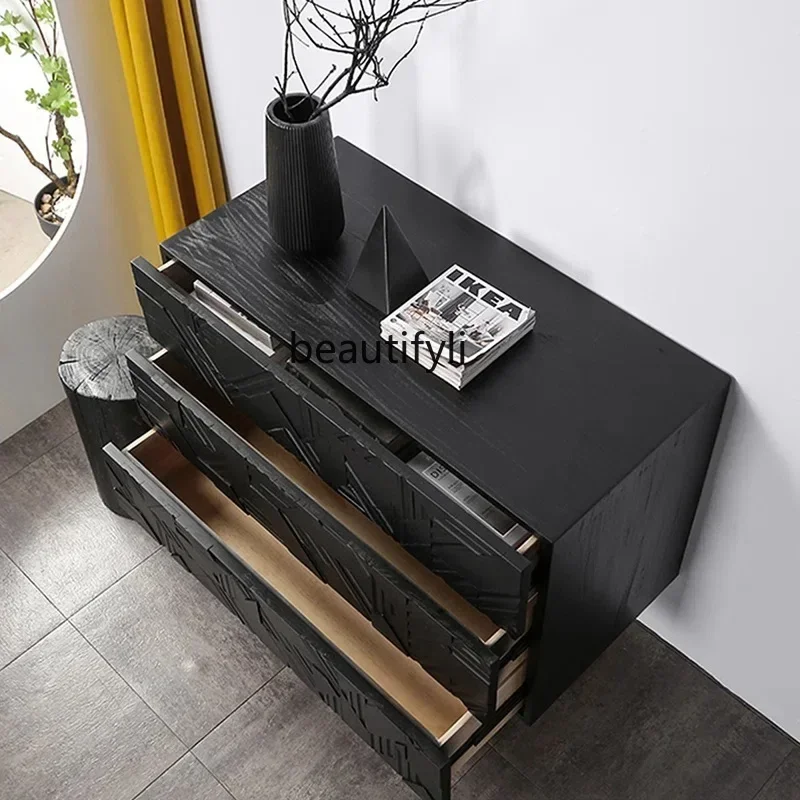 

home furniture all items Personalized Creative Storage Side Cabinet Chest of Drawers Nordic Entrance Cabinet Black Oak