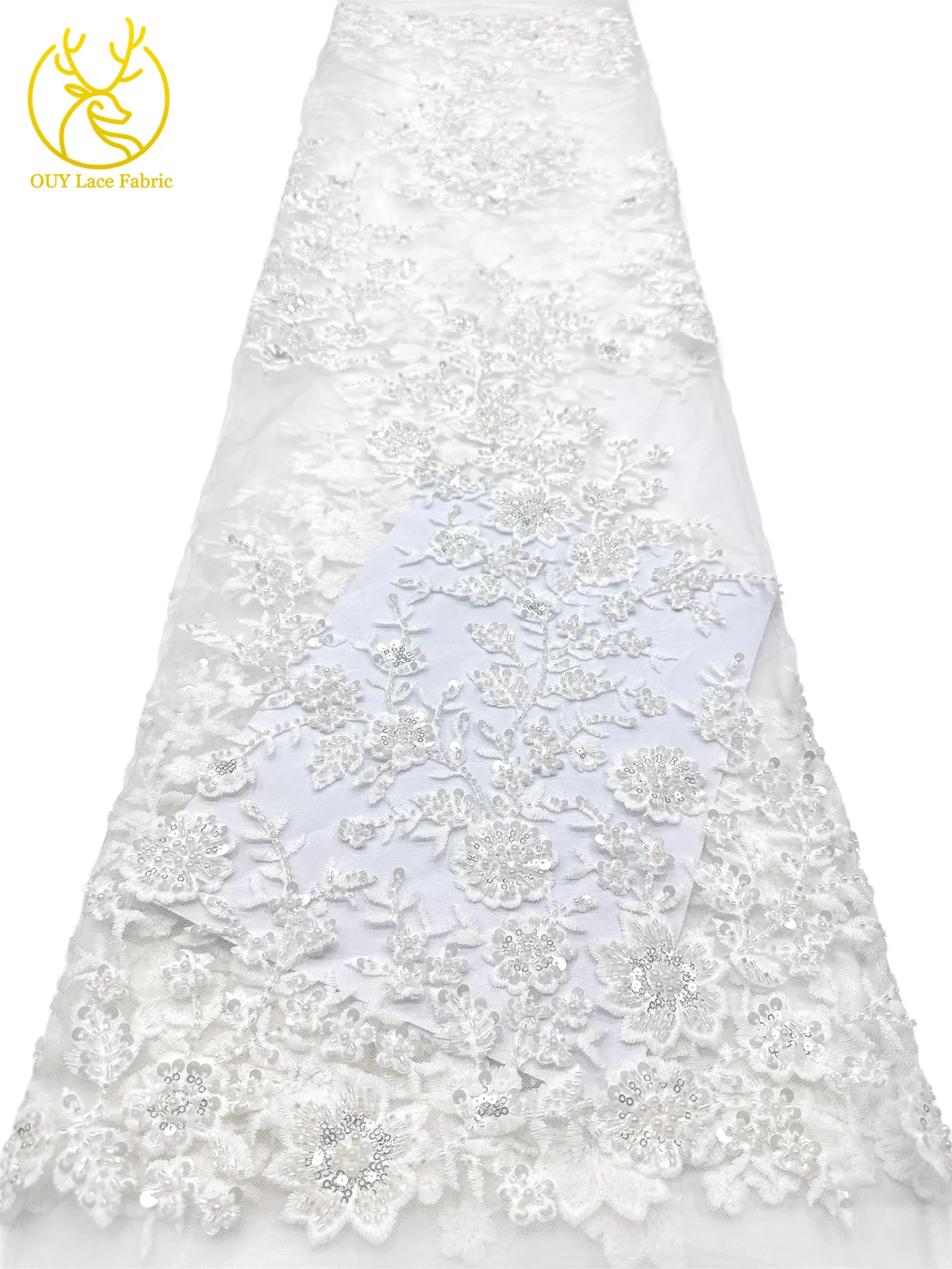 Neuer Stil Nigerianischer Bestickter Perlen-Spitzenstoff Hochwertige Afrikanische Pailletten-Spitze Brautkleid DIY Dekorationsstoff – Detail 10