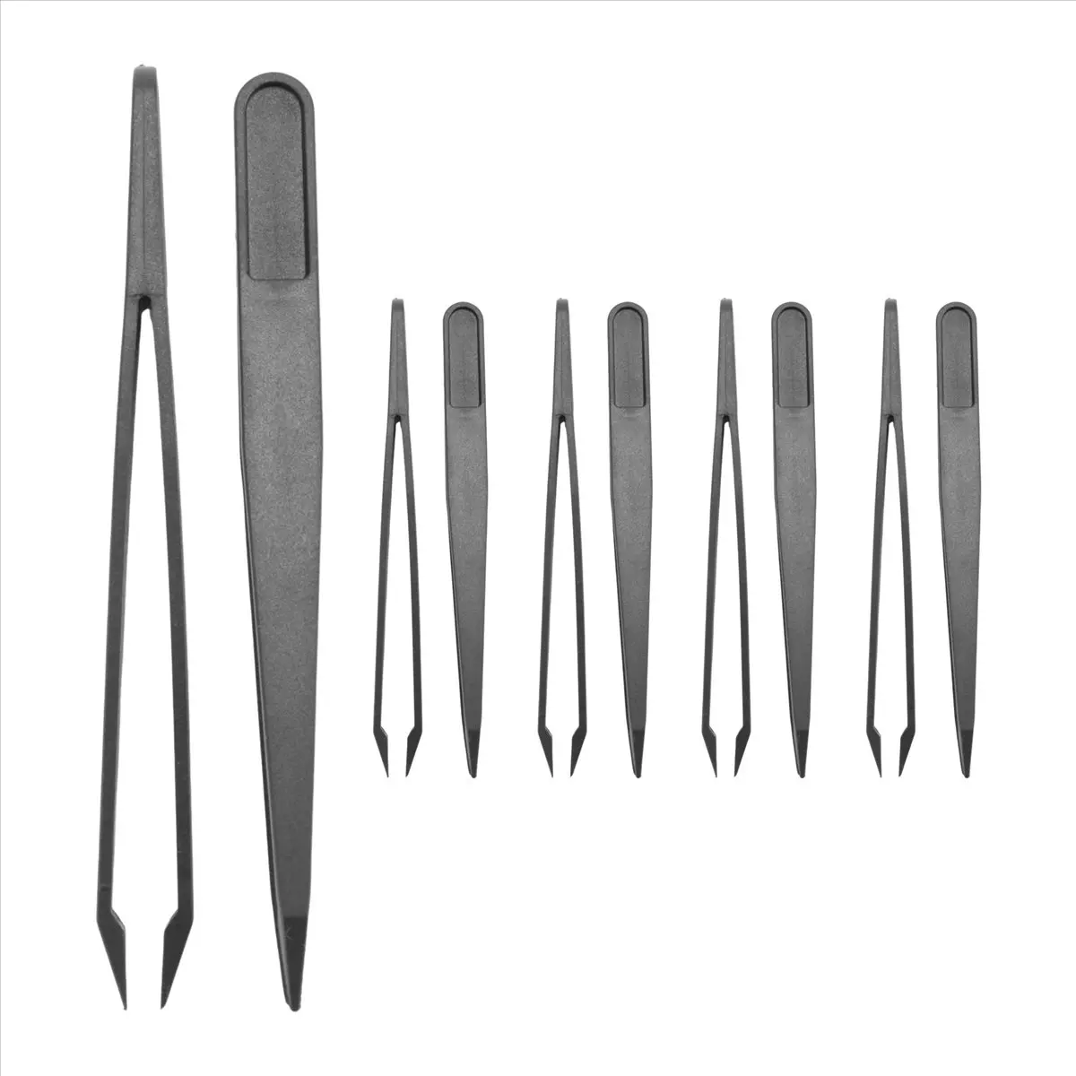 DT38 10 Pcs Black Plastic Tip Head Anti Static Tweezer 12cm Length