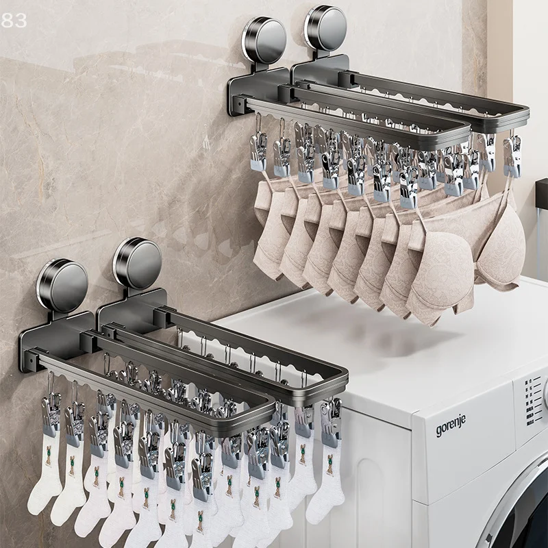 

Balcony Suction Cup Drying Rack Socks Folding Drying Rack Household Clothes Rack Wall-mounted Multi Clip Drying Socks