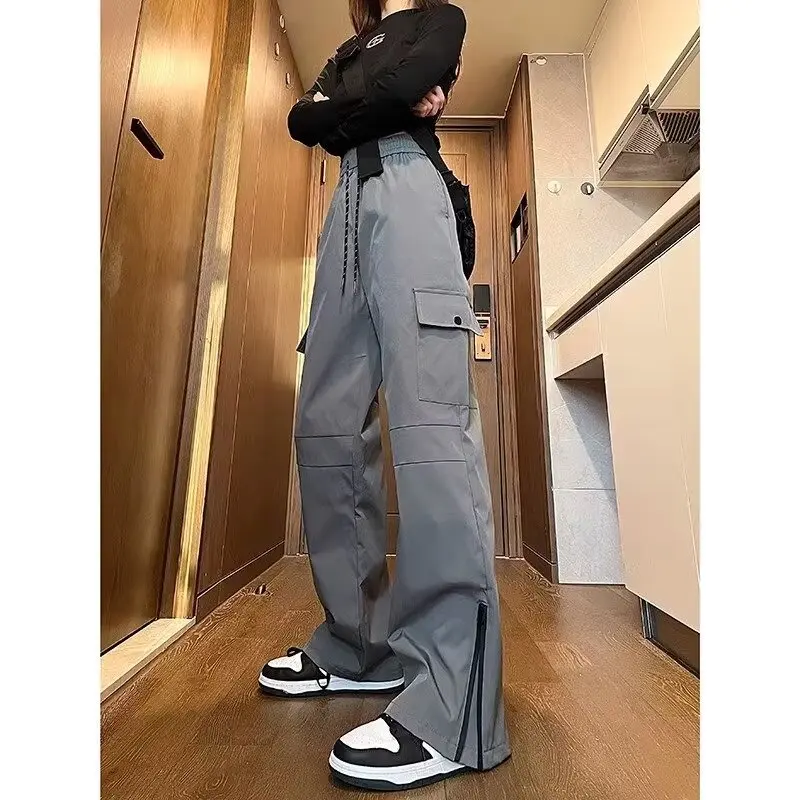 

Plus size Straight work pants for women in spring summer 2024 thin high waisted loose casual sporty red wide leg stacking