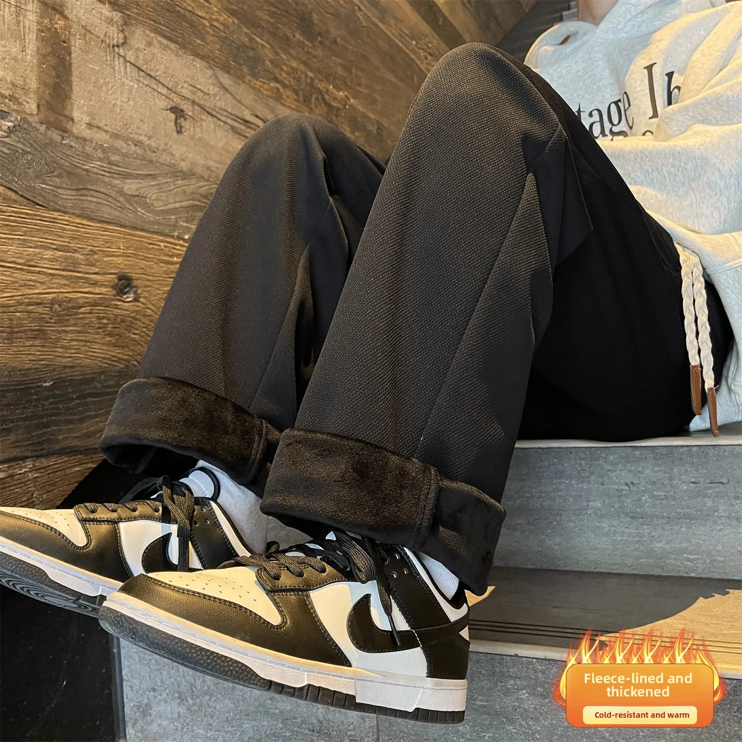 

American Retro Thiened Fce Men's Winter Casual Pants Loose Wide Leg Straight Sport Trousers Comfortable Loose Fit Jeans