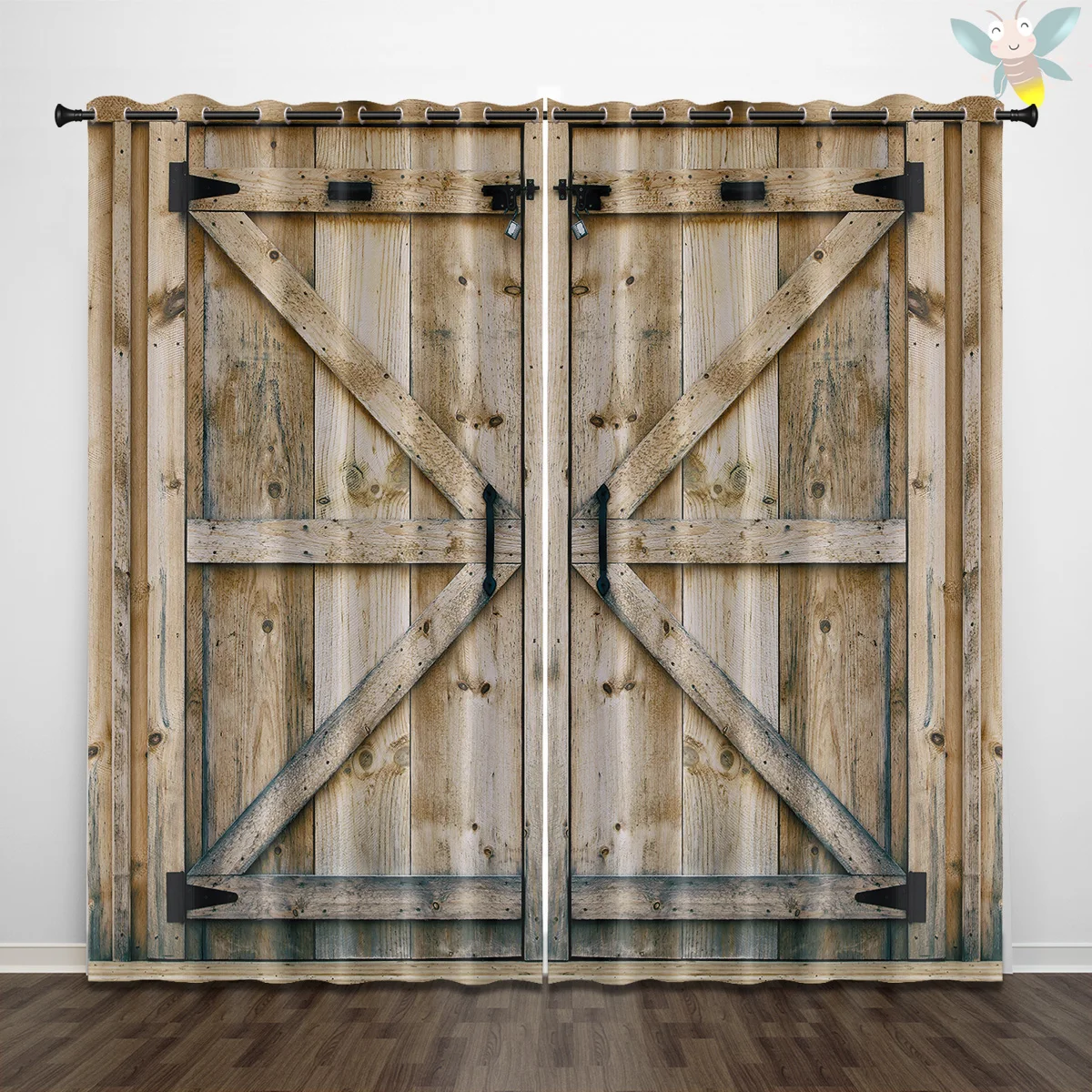 2pcs Vintage wooden door curtain, suitable for living room, bedroom, study,  office, sliding window, french window