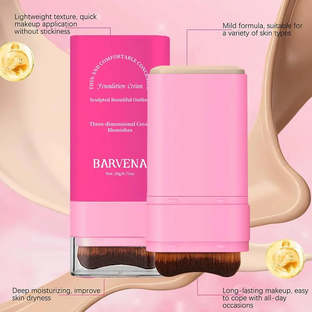 브러쉬 컨실러가 포함된 파운데이션 스틱은 피부톤을 밝게 해주고 메이크업 파운데이션 없이 오랫동안 지속됩니다.