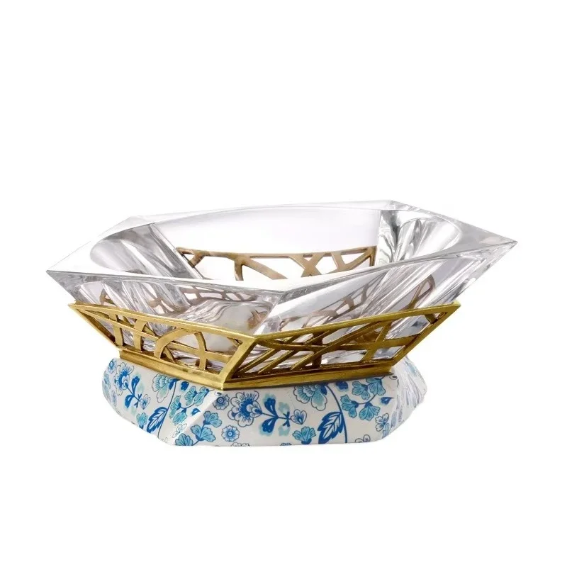 Retro retro ceramic copper one-time antique decoration, hotel living room home with crane decorative fruit plate