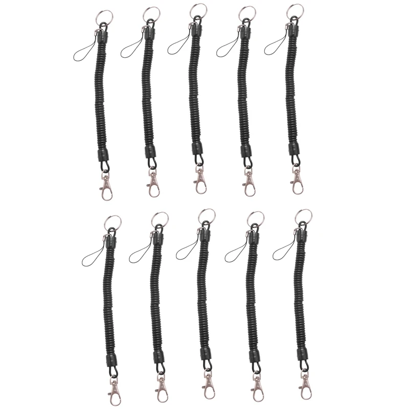 

10X Lobster Clasp Black Spring Stretchy Coil Cord Strap Keychain Key Chain Rope