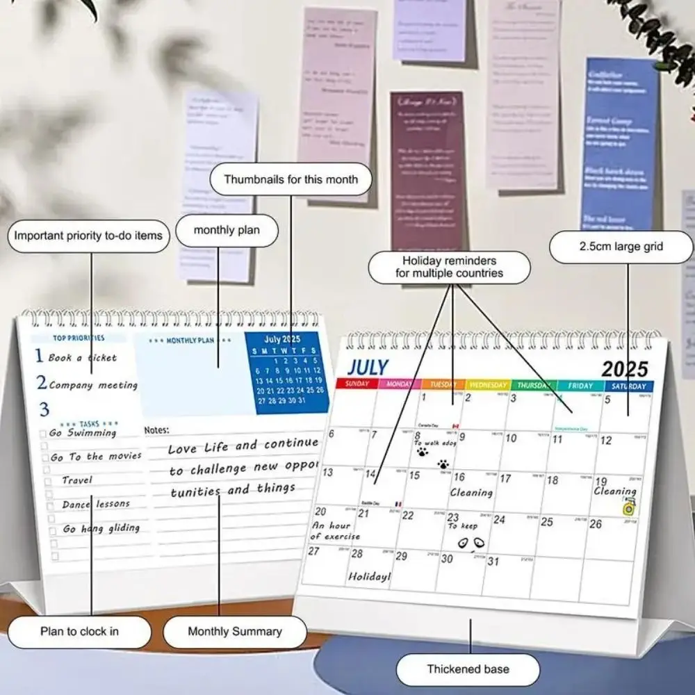 Calendario de escritorio práctico en inglés 2025, planificador de Agenda creativo Simple, planificador portátil, calendario abatible de pie, decoración del hogar