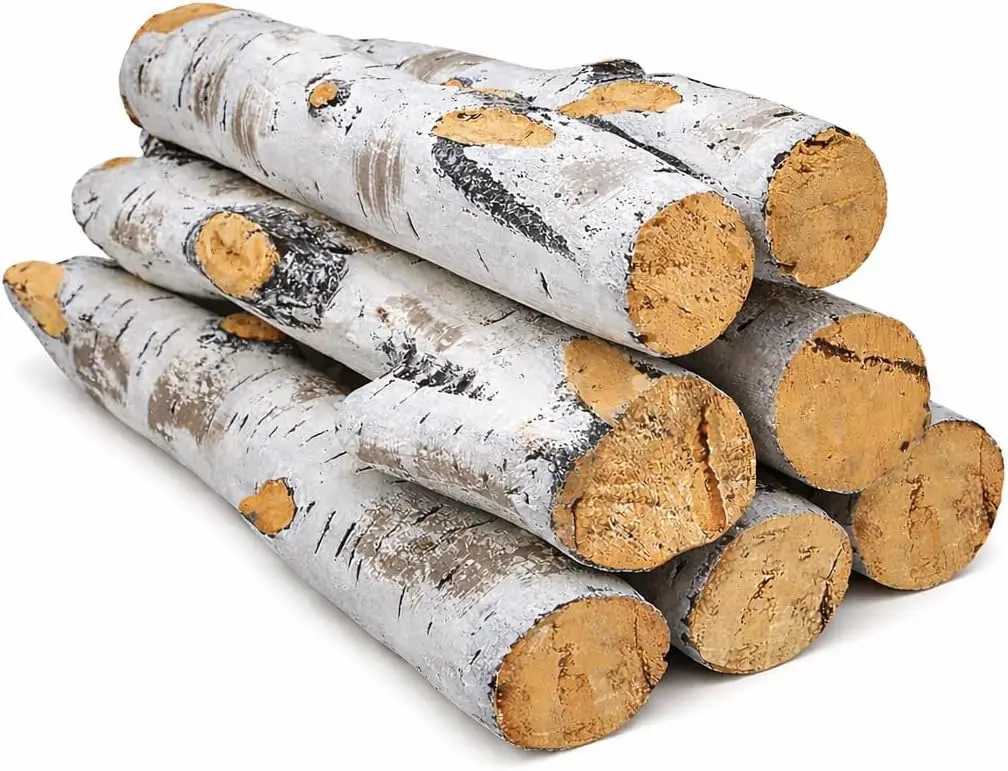 

7-Piece Ceramic White Birch Logs Set for Gas Fireplaces, Indoor/Outdoor Use