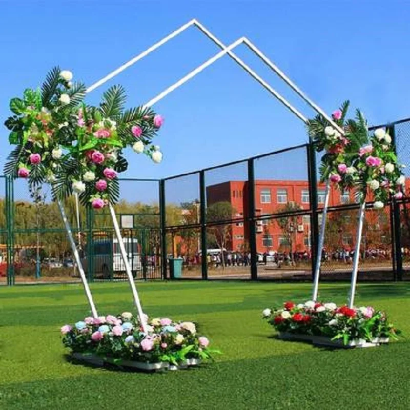 

Customize Wedding Decoration Props Iron Gate Geometric Pentagon Shelf Outdoor Wedding Stage Background Decoration Backdrop Stand