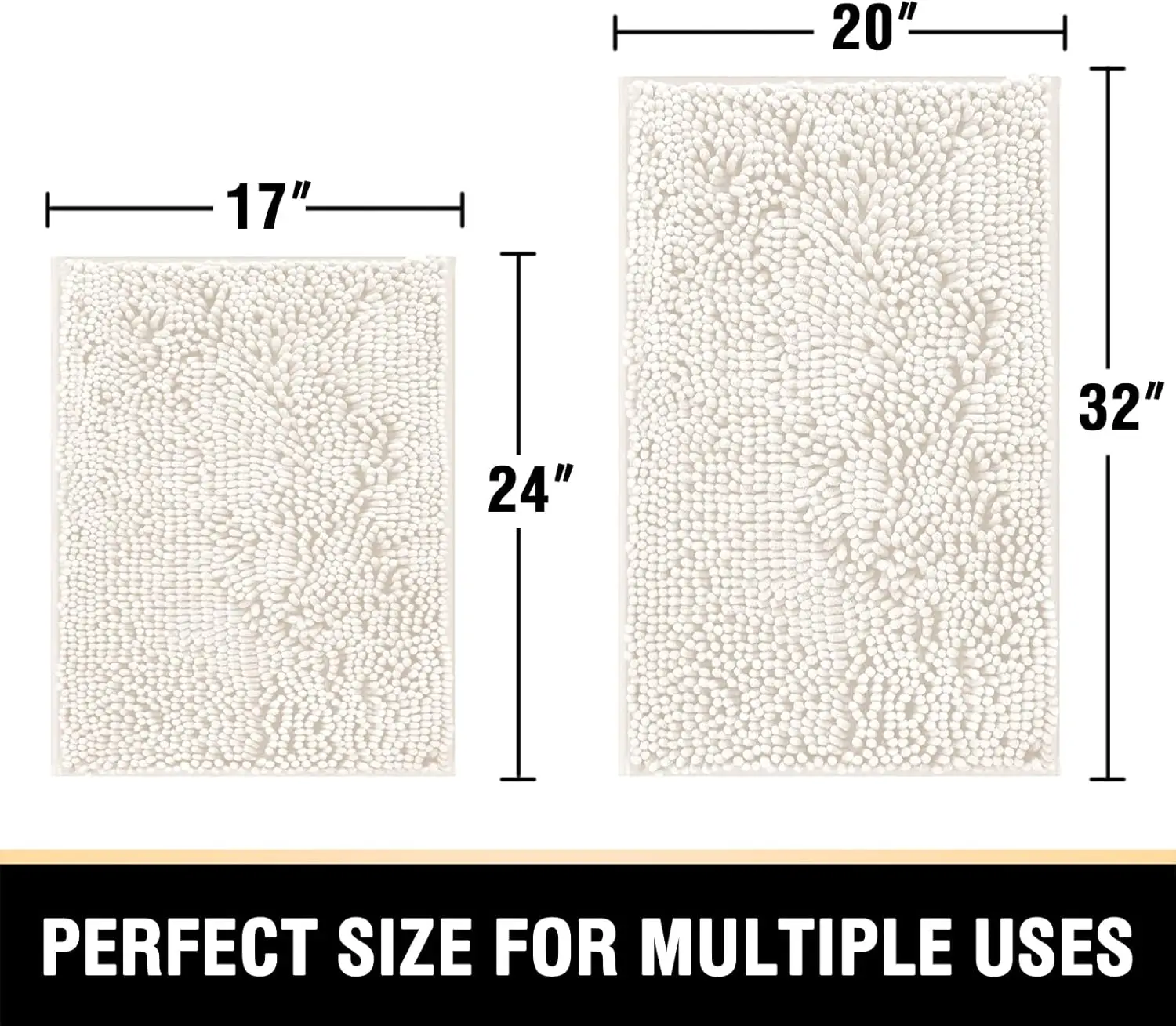 Bathroom Rugs, Bath Mats Non Slip Luxury Chenille Extra Soft Absorbent Shaggy, Washable Fast Dry Sets 2 Piece for Bathroom