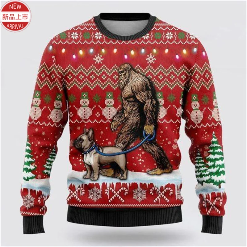 3DPrint Merry Christmas Sweatshirts Bigfoot Orangutan And-Ape Graphic Ugly Christmas Sweater Women New In Sweaters Mens Clothing