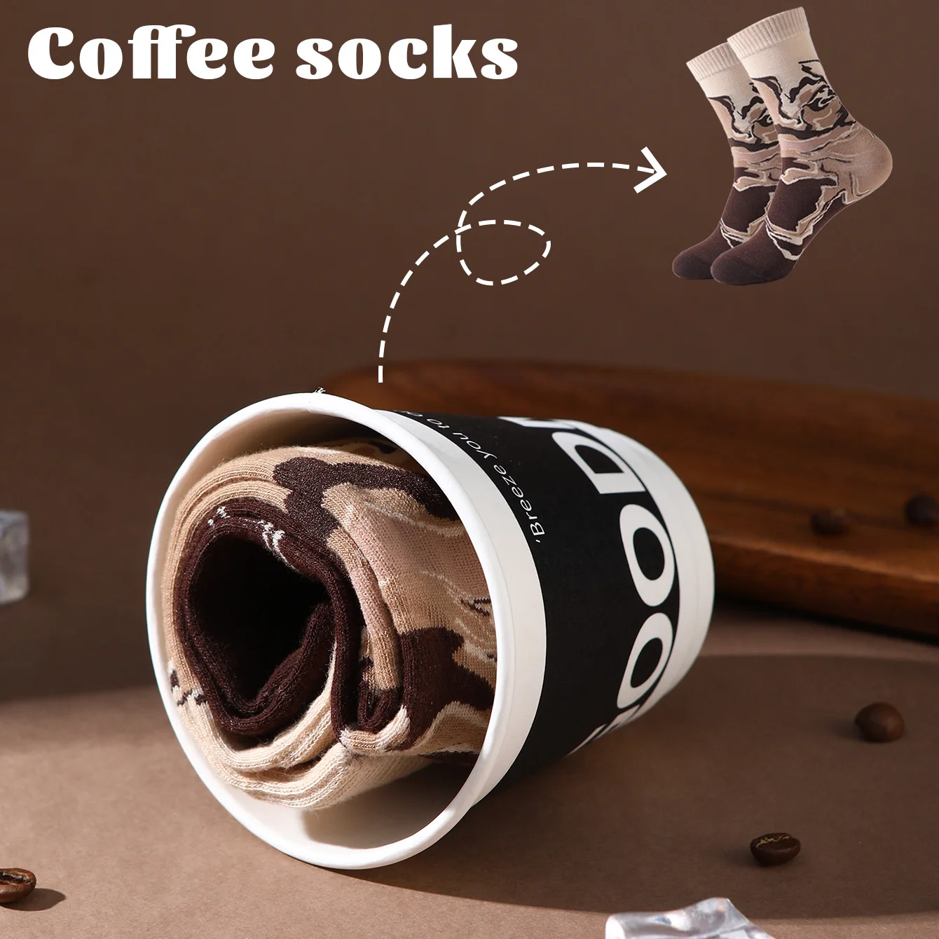 1 pair of unisex mid-calf socks in a novel and interesting coffee-themed gift box, creative socks with a fashionable and trendy style, comfortable and breathable, suitable for parties, casual wear, Valentine's Day, Hal