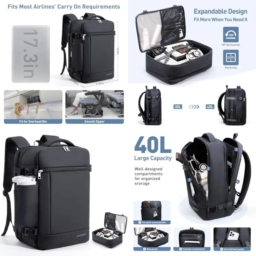 

Laptop Backpack for 17 Inch Laptop, 40L Expandable Large Capacity Backpack, TSA Carry On Travel Backpack with Padded Laptop Com