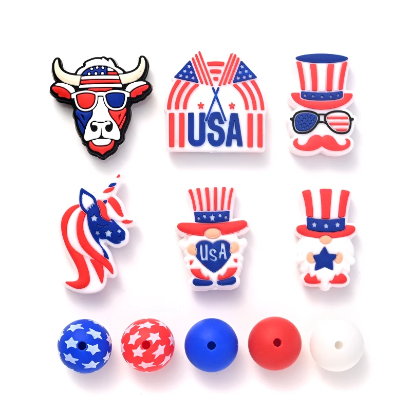 46Pcs Print 15mm Round Silicone Beads Dwarf Style Focal Beads Set DIY Keychain Bracelets Necklace Accessories For Jewelry Making