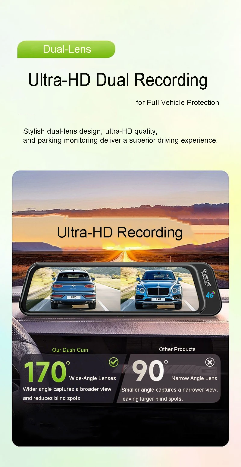 4G 4K Stream Dashcam 2CH ADAS Sentry GPS RemoteSnap Totwinkel-Überwachung 24H Parküberwachung Zeitraffer Nachtsicht App Bewegungssensor G-Sensor Loop-Aufnahme – Detail 3