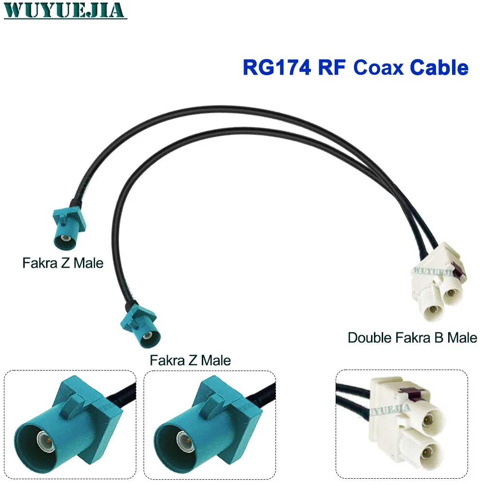 Fakra B Twin Male to Fakra Z Male+Z Female RG174 Low Loss RF Vehicle Antenna Radio Wireless Signal Connection Cord Harness Line