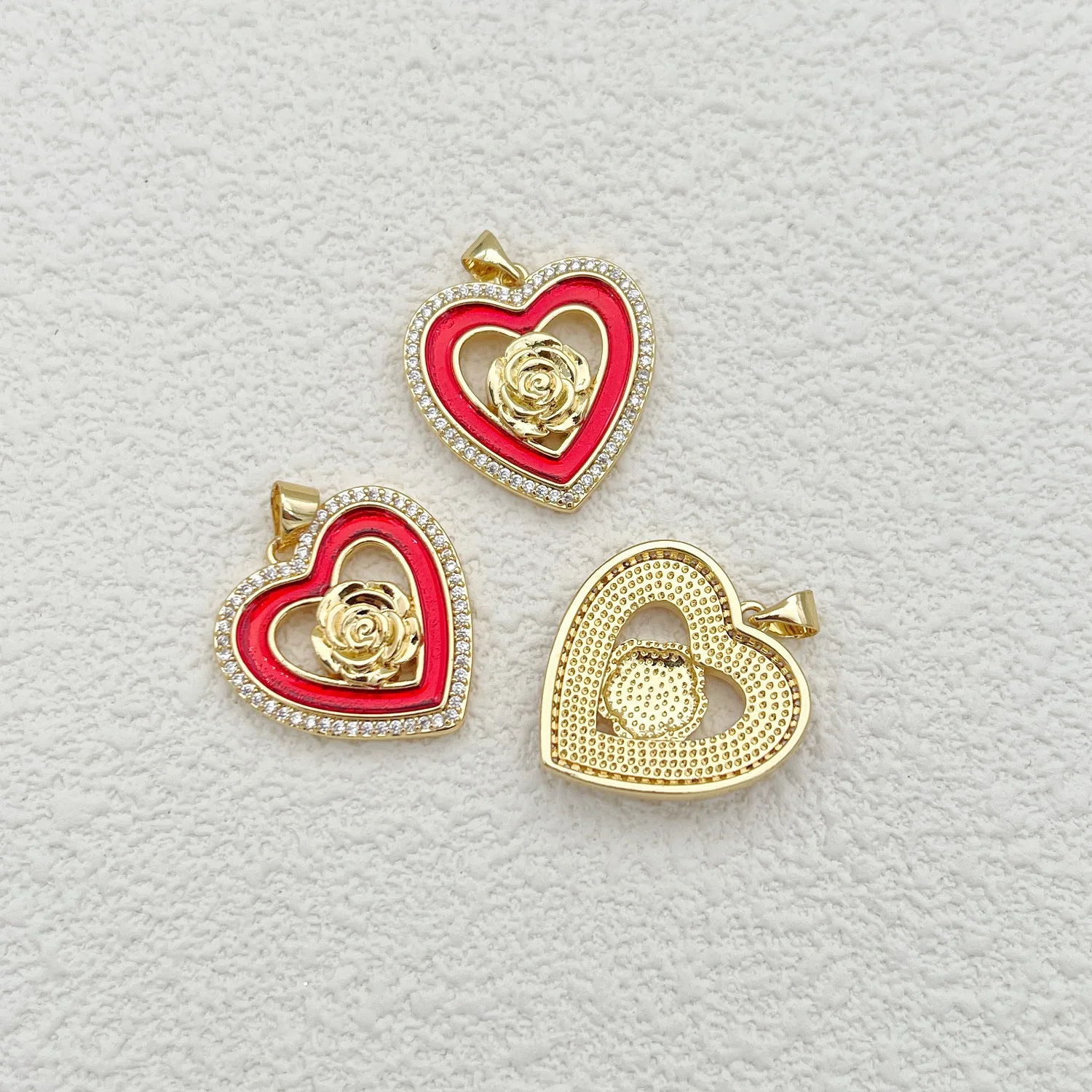 5pcs Love Heart Peach Heart Pendant Necklace for Women Copper Gold Plated Brazilian Lover Gift Clavicle Chain Pendant Wholesale