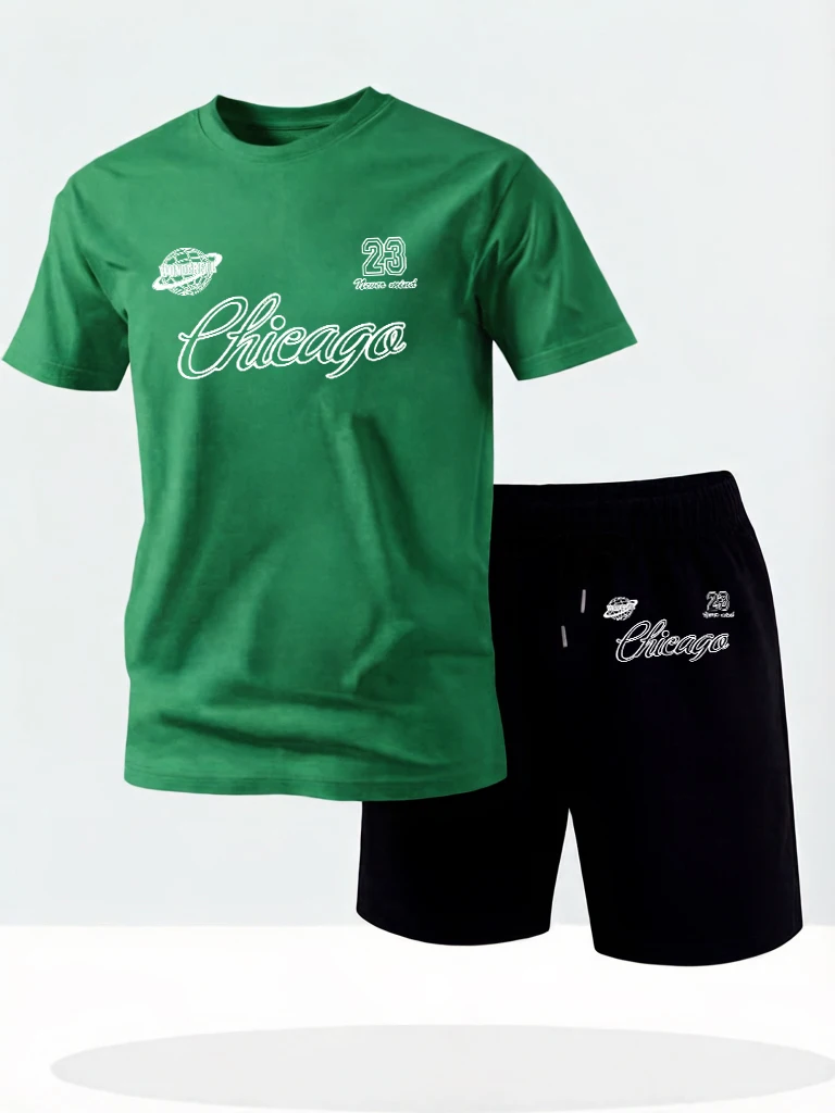 

Chicago Number 23 Design Cotton Cool Simple Short Sleeve To Man 2Pc Sets Running Classic Streetwear Comfortable Summer Shorts