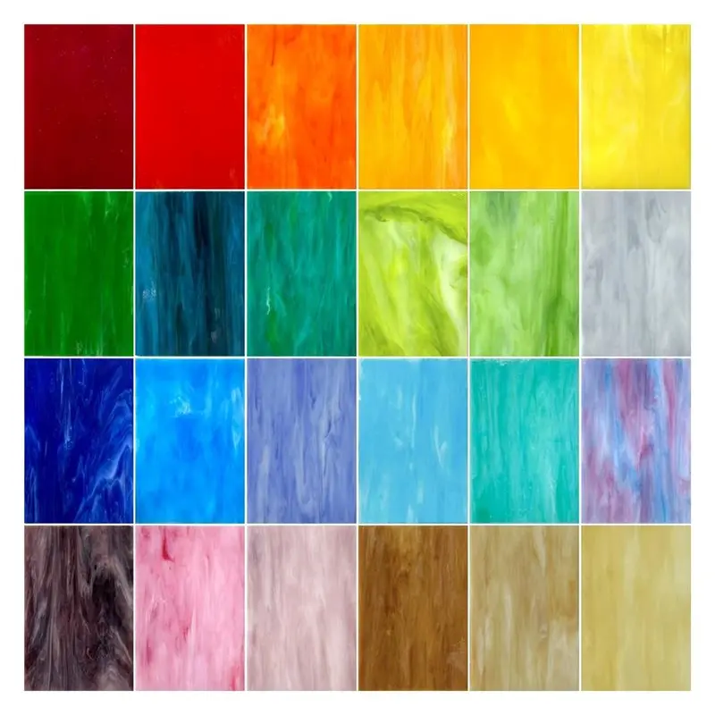 

AT69 -Vibrant Colors 24 Pcs Stained Glass Sheets 4 X 6 Inch Variety Pack Art Glass Supplies For Crafts, Suncatchers Decoration