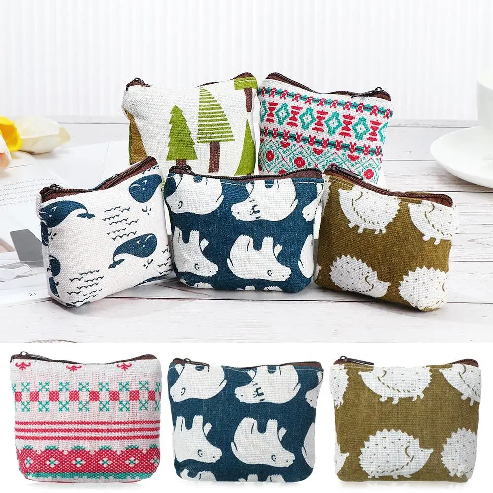 

Gift Key Pocket Earphone Case Cartoon Animal Pattern Travel Makeup Bag Small Zipper Wallet Canvas Coin Purse