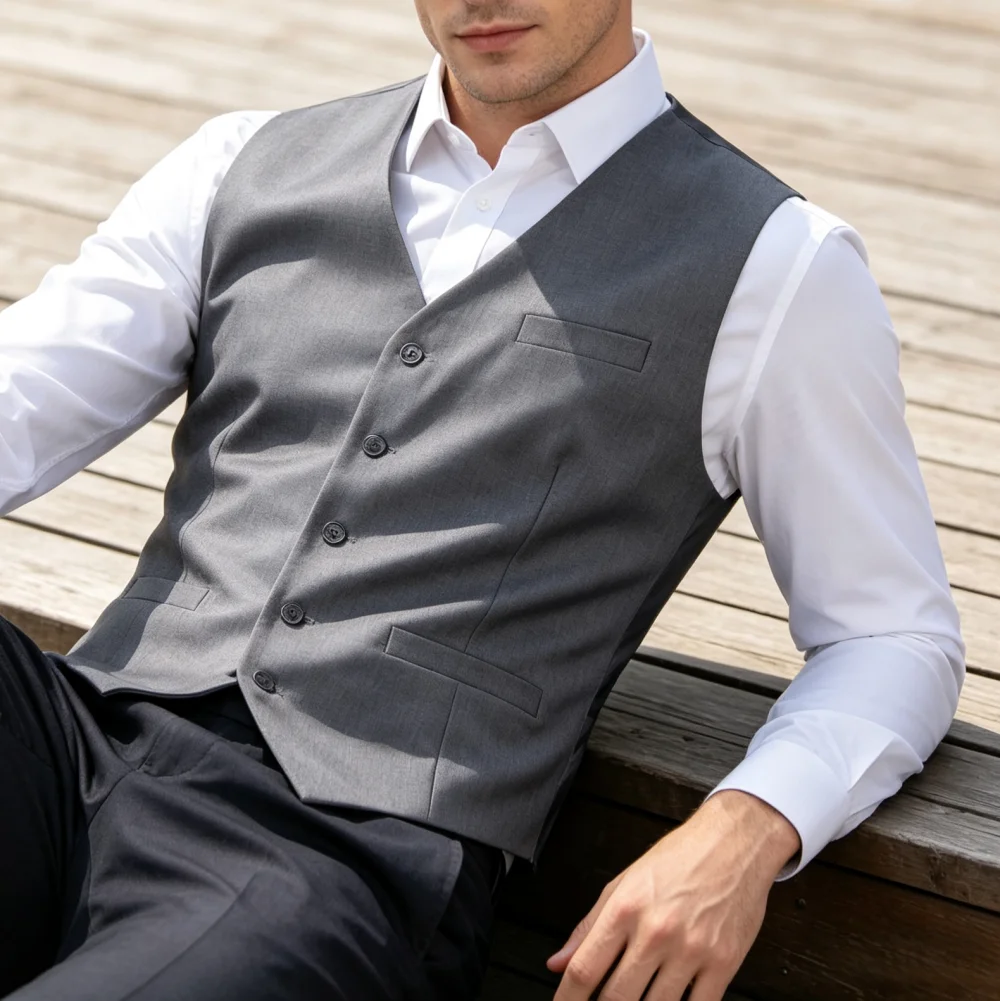 Men's  Business Suit Vest  V Neck Sleeveless  Formal Men's Waistcoat  Slim Fit For Wedding Groomsmen