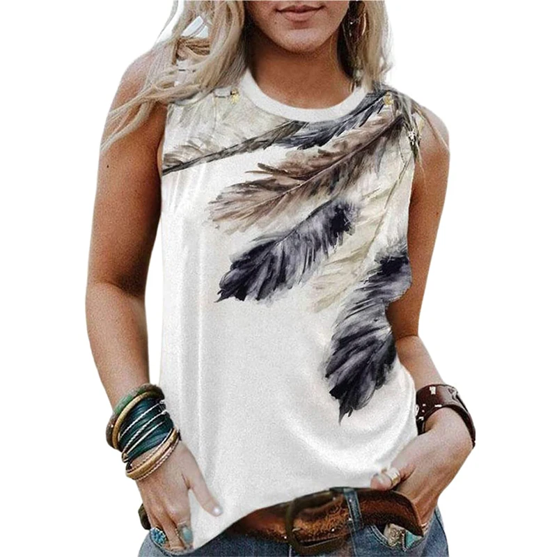 Summer Vintage Western 3D Print Tank Tops Women Fashion Streetwear Oversized O-Neck Vest Off Shoulder Sleeveless Woman Camisole