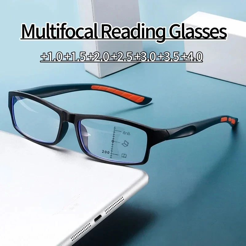 Men Vintage Multifocal Reading Glasses New Trend Rectangular Progressive Eyewear Women Fashion Color Far Sight Sports Presbyopia