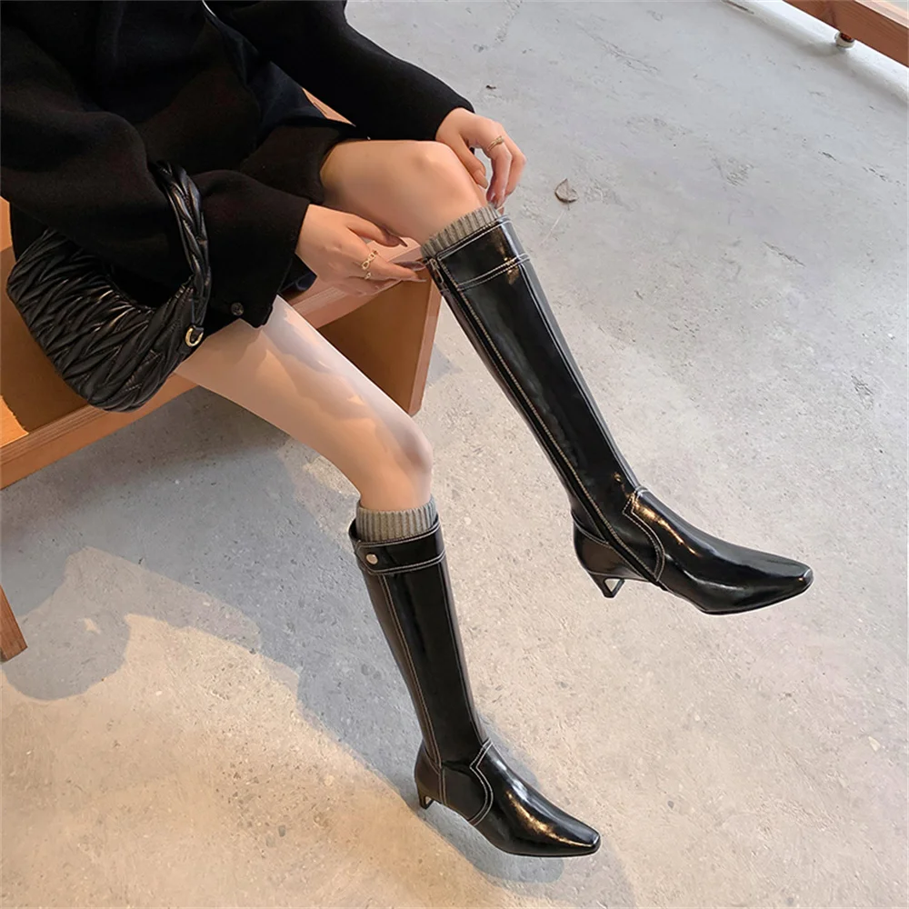 FEDONAS Elegant Women Knee High Boots Geuine Leather Kitten Heels Pointed Toe Party Dance Shoes Woman Long Warm High KnightBoots