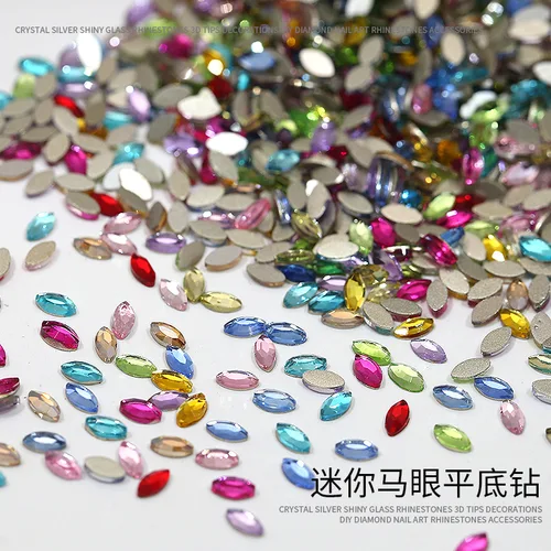 Mini Marquesa colorida brillante para decoración de uñas, diamantes de imitación para decoración de uñas, tamaño pequeño, con reverso plano, proveedores de adornos para manicura, 100