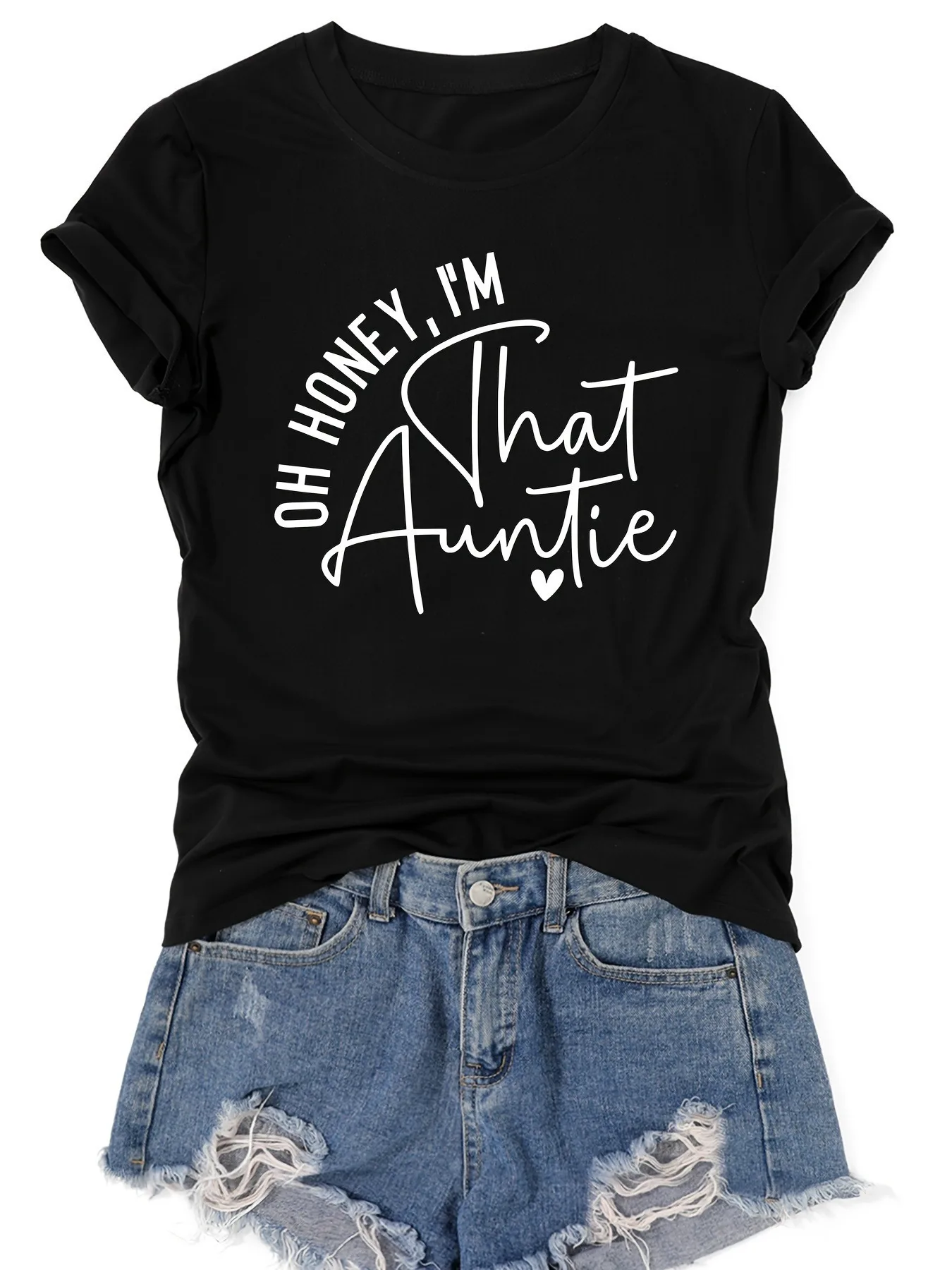 Auntie Crew Neck Short Sleeve T-Shirt for Women - Summer & Spring Casual Tops