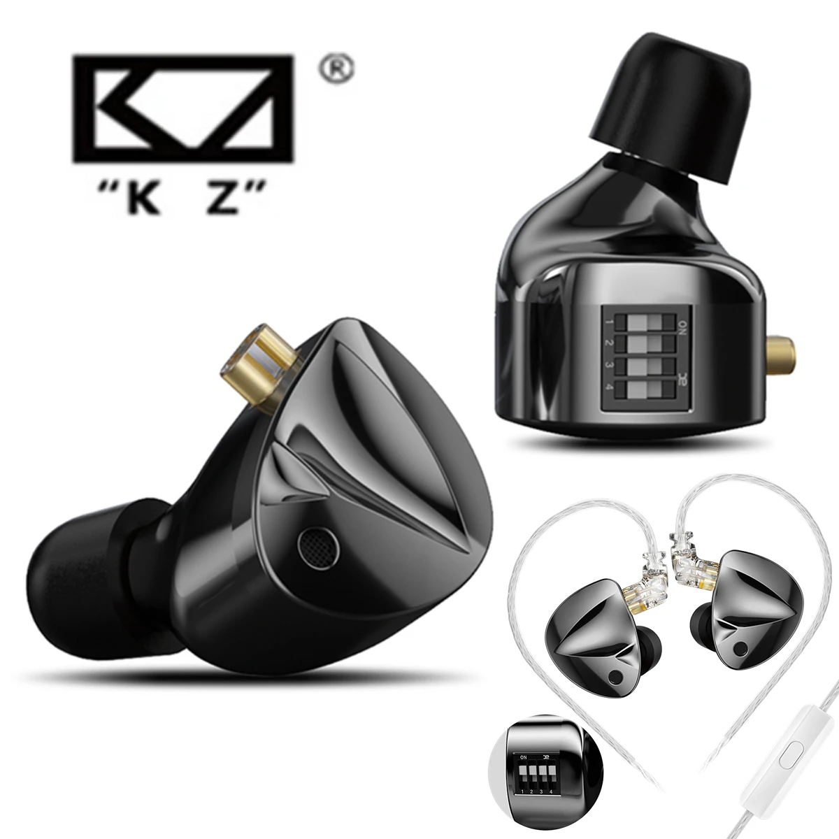 KZ D-Fi Wired Headphones 4-Level CustomizableTuning Switch HiFi Bass Earphone Dynamic In-Ear Monitor Earbuds 3D Stereo Headset