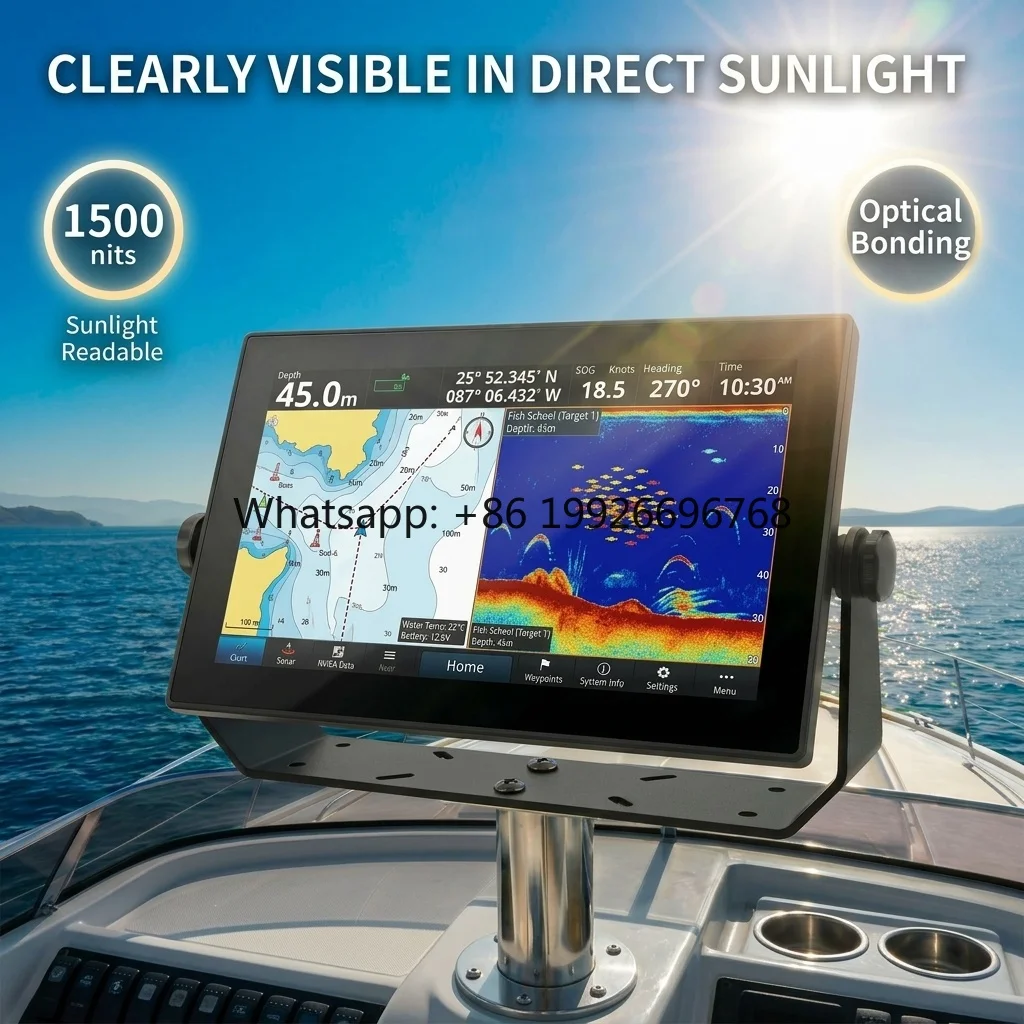 15.6 18.5 21.5 Inch IP67 Full Waterproof Touch Screen Marine Monitor for Garmin  1500 Nits Outdoor for Fishing Boat
