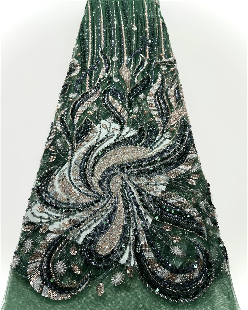 African French Sequined Lace Fabric High-Quality Tulle Beaded Embroidered Nigerian Dress Material for Party Wedding