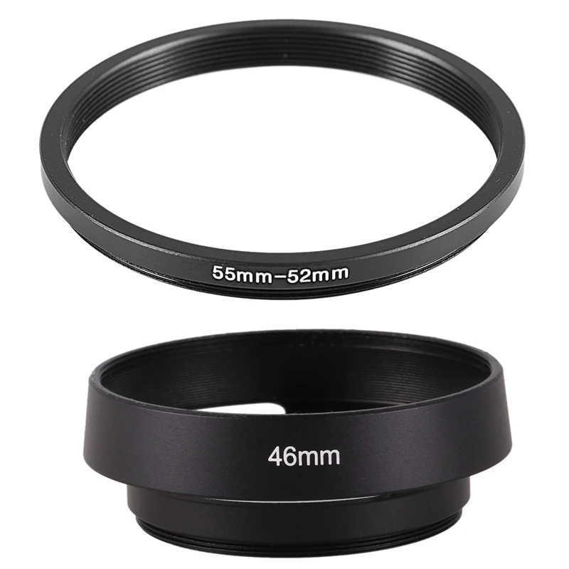 1Pcs 55Mm-52Mm Step Down Ring Adapter & 1Pcs Black 46Mm Metal Lens Hood For 25Mm F1.4 35Mm F1.6 50Mm F1.8 Mirrorless