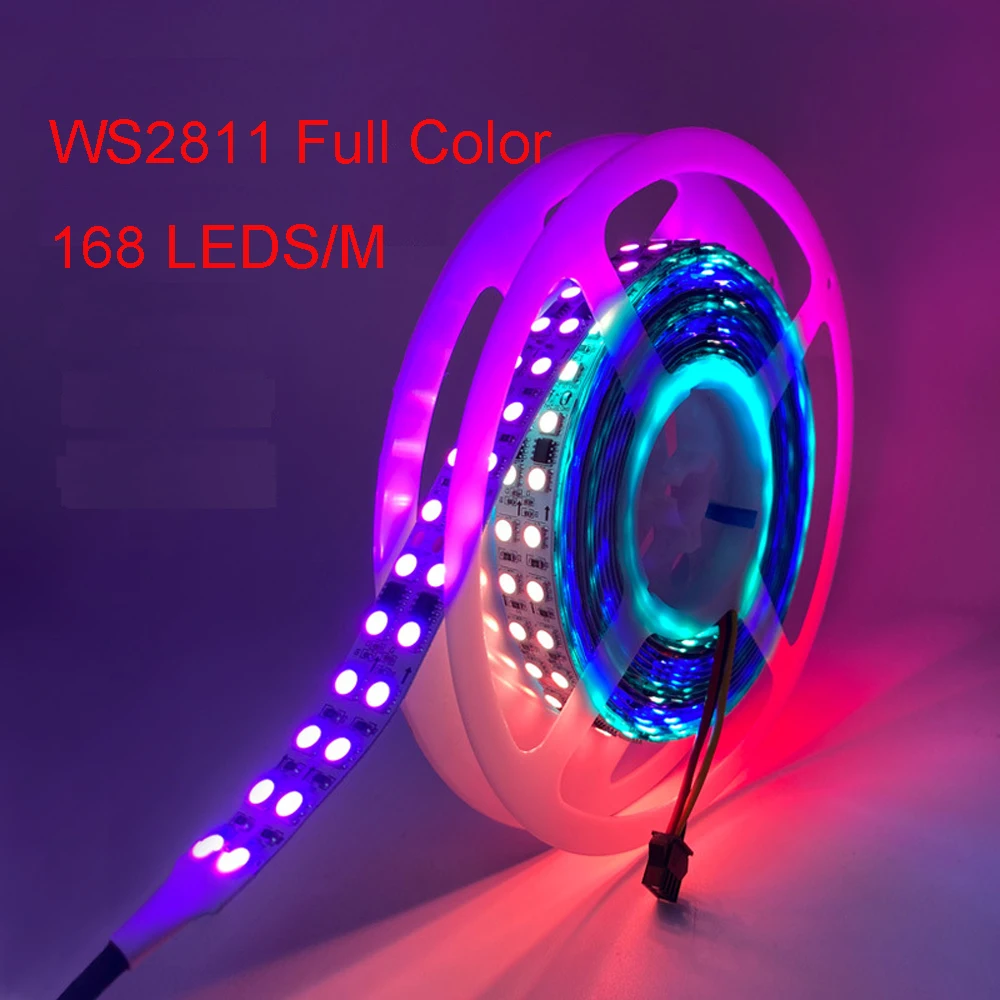 Imagem -02 - Dupla Fileira Ws2811 Cor Completa Tira 5050 Rgb Sonho Cor Endereçável 24 w m 168 Leds m Alto Brilho 24v Parede Casa tv Ktv 16 mm