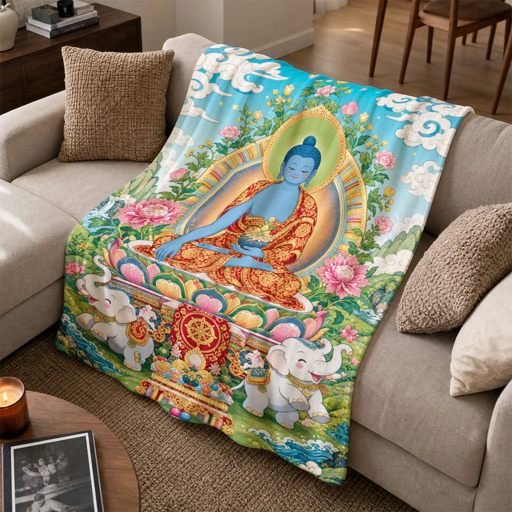 Spiritual Buddha Meditation Throw Blanket Ethnic Asian Buddha Statue Decor Couch Sofa Cover Living Room Art Gift